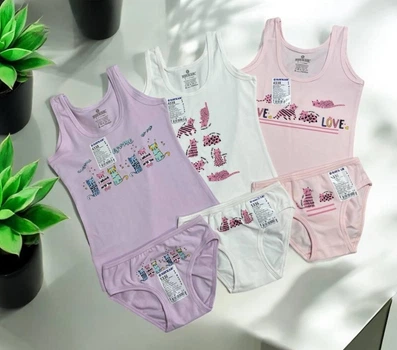 Комплекты 3шт нижнего белья для девочки Baykar р 3 122-128 см 5-6 лет арт 4338-5336 Кошечки