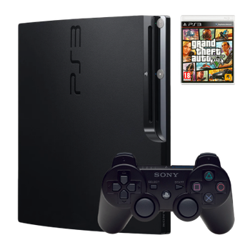 Набор Консоль Sony PlayStation 3 Slim 120GB Black Б/У + Геймпад Беспроводной DualShock 3 + Игра Grand Theft Auto V Русские Субтитры