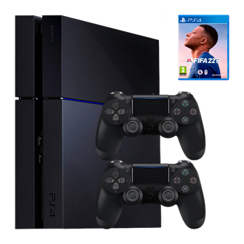 Набор Консоль Sony PlayStation 4 CUH-10-11хх 500GB Black Б/У + Геймпад Беспроводной RMC DoubleShock 4 2шт + Игра FIFA 22 Русская Озвучка