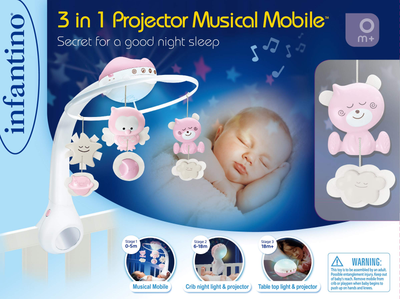 Lampka nocna Infantino B-Kids Karuzelka 3 w 1 Muzyczna rozowa (773554049145) (955555908242942) - Outlet