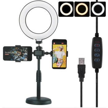 Лампа для селфі кільцева світлодіодна LED на два телефони LumiPro Phone Live WN-20 світлове кільце 16 см 3 режими пульт управління