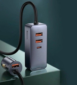 Автомобильное зарядное устройство Зарядка в авто Baseus Share Together PPS Multi-port Fast Charging Car Charge 120W 3USB+Type-C с удлинителем 1.5м Быстрая зарядка PD 3.0, QC 4.0+ (CCBT-B0G) Grey