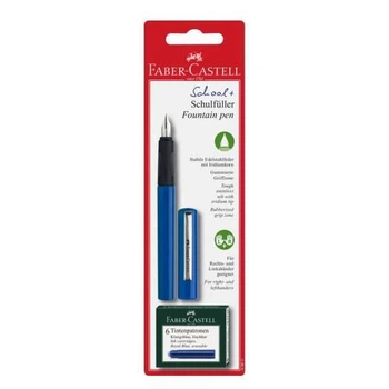 Ручка Faber-Castell School+ чорнильна пір'яна + 6 патронів, синя
