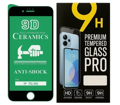 Противоударная защитная пленка Ceramics 9D для Apple iPhone 7 / iPhone 8 с черной рамкой, глянцевая