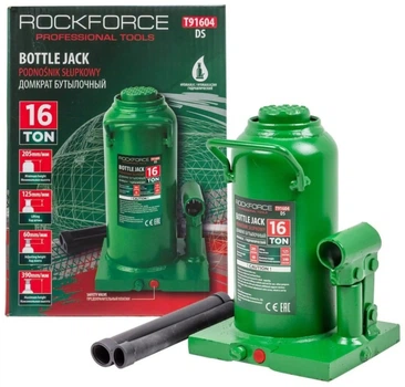 Домкрат пляшковий Rock Force 16 т 205-390 мм з клапаном (RF-T91604DS)