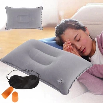 Набір для подорожей надувна подушка бервуха маска для очей Air Pillow Gray