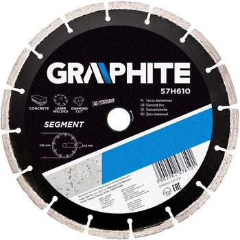 Tarcza diamentowa Graphite segmentowa 230 x 22.2 mm 57H610 (5902062576101)