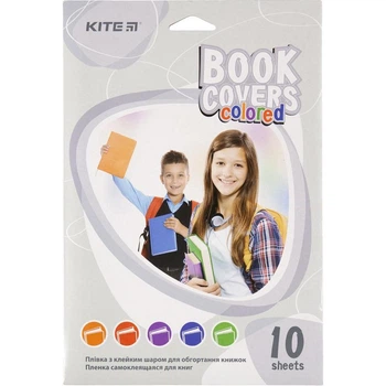 Плівка самоклеюча для книг 38х27 см 10 штук асорті кольорів Kite K20-309, 45862