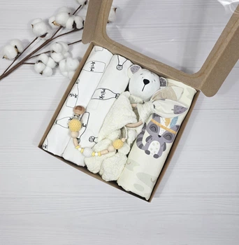 Набор для новорожденного: 3 пеленки с комфортером a.l.babybox Звери индейцы в горах