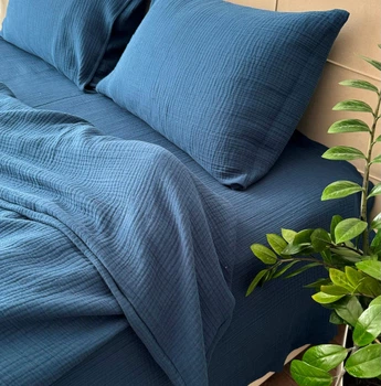 Простирадло King Size Lavson з преміального 4-х шарового мусліну 280х240 Синій