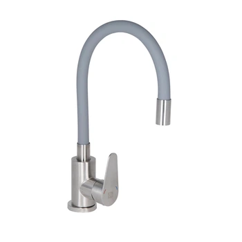 Змішувач для кухні з гнучким виливом Lidz Vida 015F3 (04R-GFS) нікель з сірим