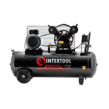Мощный компрессор STORM INTERTOOL : 100 л, 3 кВт, 220 В, 10 атм, 500 л/мин, 2 цилиндра (PT-0014)
