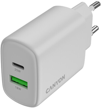 Мережевий зарядний пристрій Canyon OnCharge 250 25W 1xPD 1xQC EU White (CNE-CHA250-21)