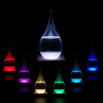 Барометр Штормгласс Капля большая 21,5 х 11,6 см Storm glass на деревянной подставке с Led подсветкой