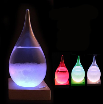 Барометр Штормгласс Капля средняя 19 х 8 см Storm glass на деревянной подставке с Led подсветкой