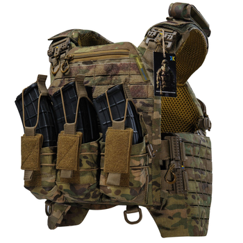 Плитоноска Warmor Gen. 5 Pro Max Мультикам + 3 подсумка под магазины AK\AR и интегрированным штурмовым рюкзаком на спине и креплением под шлем