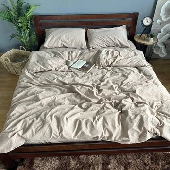 Постільна білизна Washed Cotton Однотонна Євро 200 x 215 Варена бавовна Бежева 70 х 70