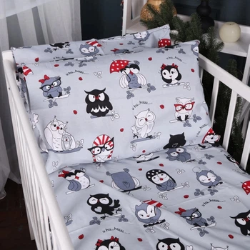 Простынь на резинке MirSon Бязь Kids Time 17-0672 Silver Owlets 80х160x10 см (2200010183733)