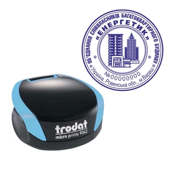 Печать ОСББ на карманной оснастке TRODAT Micro Printy 9342 диаметром 42 мм Бирюзовый (О5/9342/BZ)