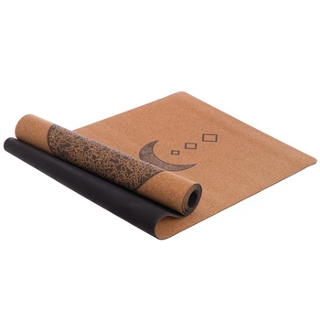Килимок для йоги корковий каучуковий Yoga mat Record FI-7156-9 183x61мx0.4cм з принтом Місячний Цикл коричневий