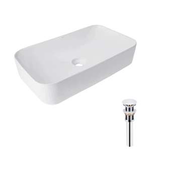 Раковина накладная 610x350x135 мм Qtap Tern WHITE + Донный клапан PU02