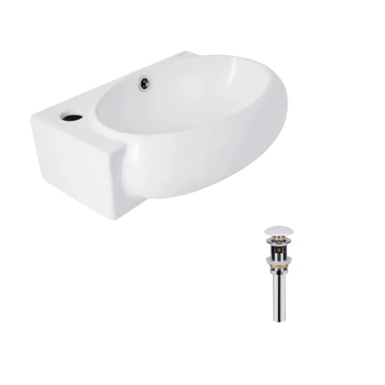 Комплект Qtap Leo: Раковина подвесная овальная левая 430x285x160 мм White + Донный клапан PU02O