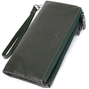 Красивий шкіряний гаманець на три відділення ST Leather 23110 Зелений