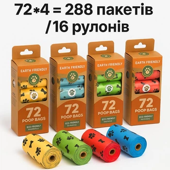 Пакети для прибирання біорозкладні за тваринами 288 пакетів 16 рулонів