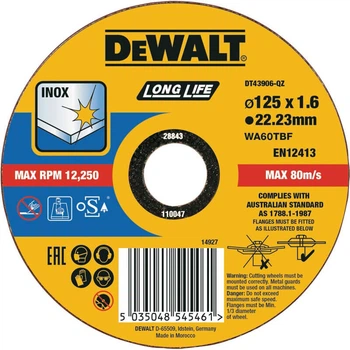 Круг отрезной по металлу DeWALT 125х1.6х22.23мм (DT43906)