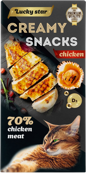 Лакомства для кошек Lucky Star Мягкое пюре для кошек из мяса курицы и тихоокеанских морских гребешков в стиках по 10 г 6 шт (4820281500190)