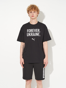 Футболка бавовняна довга чоловіча Puma Forever Ukraine 69009102 M Black з принтом (4069156255050)