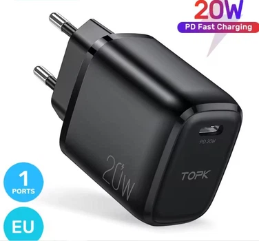 Быстрая зарядка TOPK 20W QC 3.0 — сетевой адаптер с портом Type-C совместимый с Power Delivery и Quick Charge