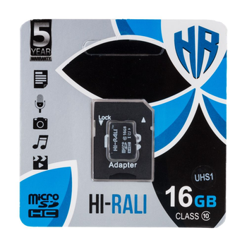 Карта пам'яті microSDHC HI-RALI 16GB Сlass 10 з адаптером SD