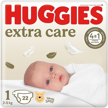 Подгузники Extra Care, размер 1 (2-5 кг), 22 шт. - Huggies 22шт (1240969-31017395)