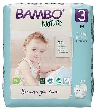 Эко-подгузники "Nature", размер 3 (4-8 кг), 28 шт. - Bambo Nature 28шт (962215-31161309)