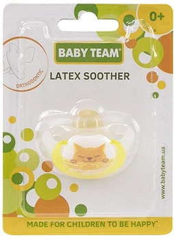 Пустушка латексна ортодонтична 0+, жовтий кіт - Baby Team (1237086-31098366)