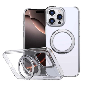 Чехол-накладка TPU, PC Empire для Apple iPhone 15 Pro ( Айфон 15 про) с поддержкой MagSafe, защитный кейс с поворотным кольцом-держателем и подставкой Clear