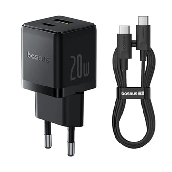 Блочок Baseus P10111608 Palm Fast Charger 20W 1USB-A/1Type-C с кабелем Type-C to Type-C Cluster Black