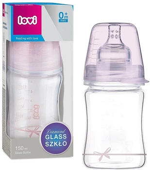 Бутылочка стеклянная "Diamond Glass Baby Shower", 150 мл, 0+ мес., розовая - Lovi 150ml (1296970-31100623)