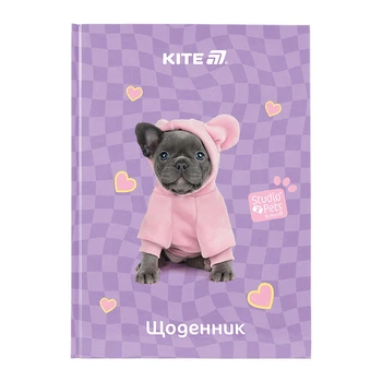 Школьный дневник Kite Studio Pets "Пёсик" 16.5 х 23 см фиолетовый (SP25-262-2)