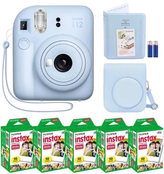 Набор Fujifilm INSTAX Mini 12 Pastel Blue голубая фотокамера мгновенной печати / картриджи 50 фото / чехол / альбом 64 фото Голубой