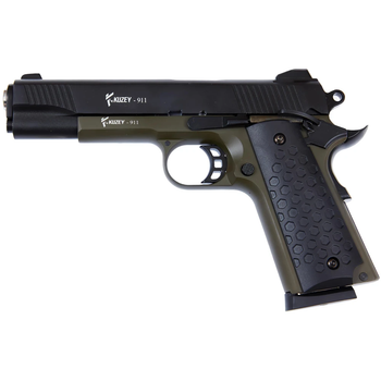 Стартовый пистолет Kuzey 911 black/haki, чёрные ручки, с магазином (Colt 1911)