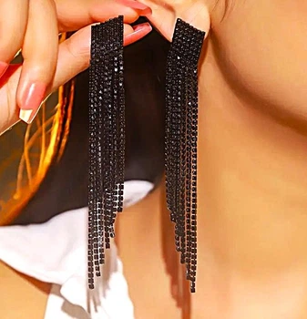 Сережки Длинные вечерние в стразах Fashion jewelry Черные