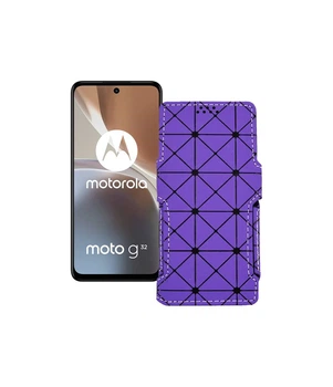 Чохол-книжка з екошкіри для телефону Motorola Moto G32 Фіолетовий ромб