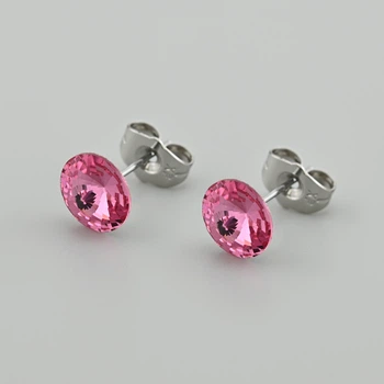 Сережки з кристалами Swarovski 53405 розмір 8х8 мм колір малиновий вага 1.0 г позолота Біле Золото