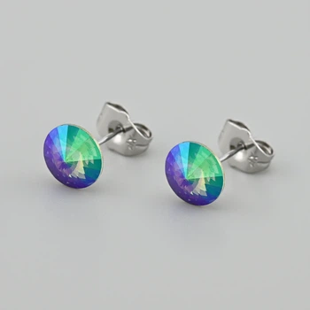 Сережки з кристалами Swarovski 53405 розмір 8х8 мм колір хамелеон вага 1.0 г позолота Біле Золото