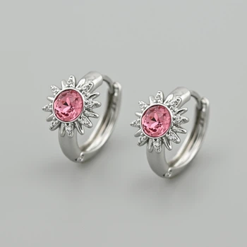 Сережки з кристалами Swarovski 53420 розмір 15х10 мм колір малиновий вага 3.1 г позолота Біле Золото