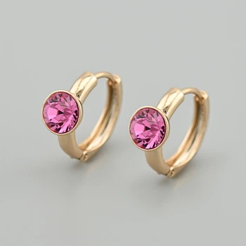 Сережки з кристалами Swarovski 53416 розмір 14х7 мм колір рожевий вага 3.0 г позолота 18К