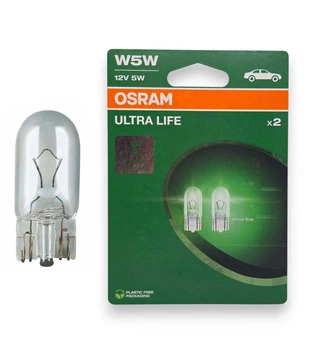 Галогенная автолампа Osram W5W ULTRALIFE 2825ULT-02B блистер 12V 5W две лампы (02251)