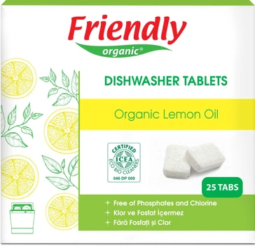 Органические таблетки для посудомоечной машины, лимон, Friendly Organic 25 шт. (FR1864)